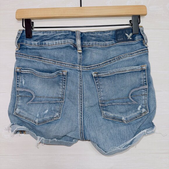 American Eagle Super Stretch Women's Size 4 Medium Wash High Rise Shortie Shorts - Picture 5 of 6